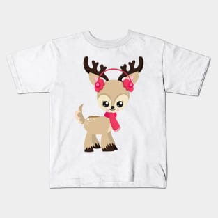 Christmas Reindeer, Cute Reindeer, Red Scarf, Xmas Kids T-Shirt